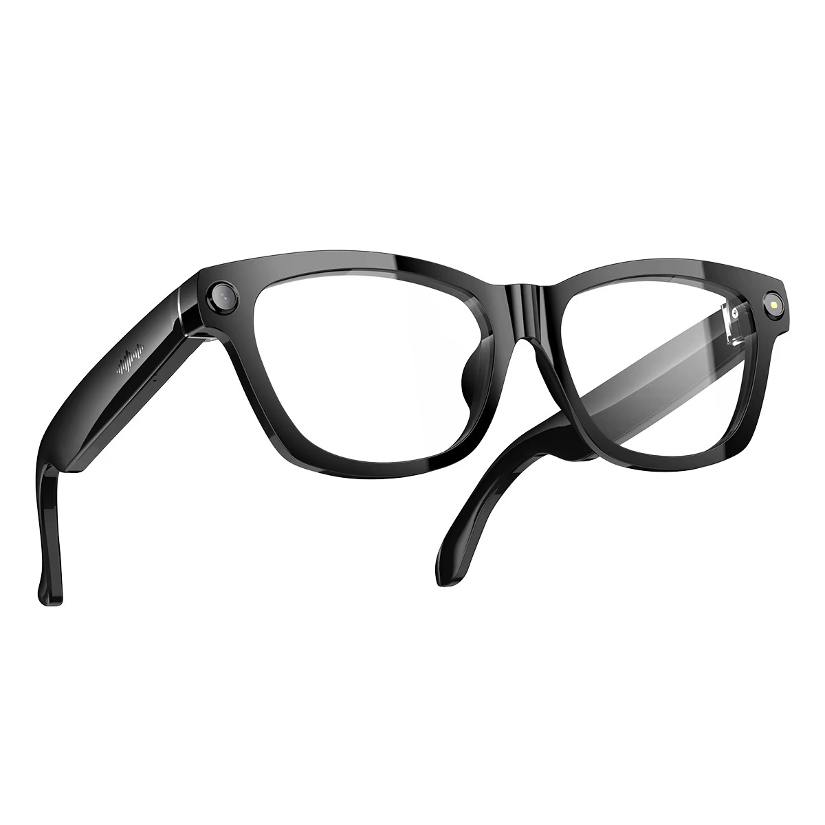 Lunettes caméra Bluetooth noires à verres clairs anti-lumière bleue